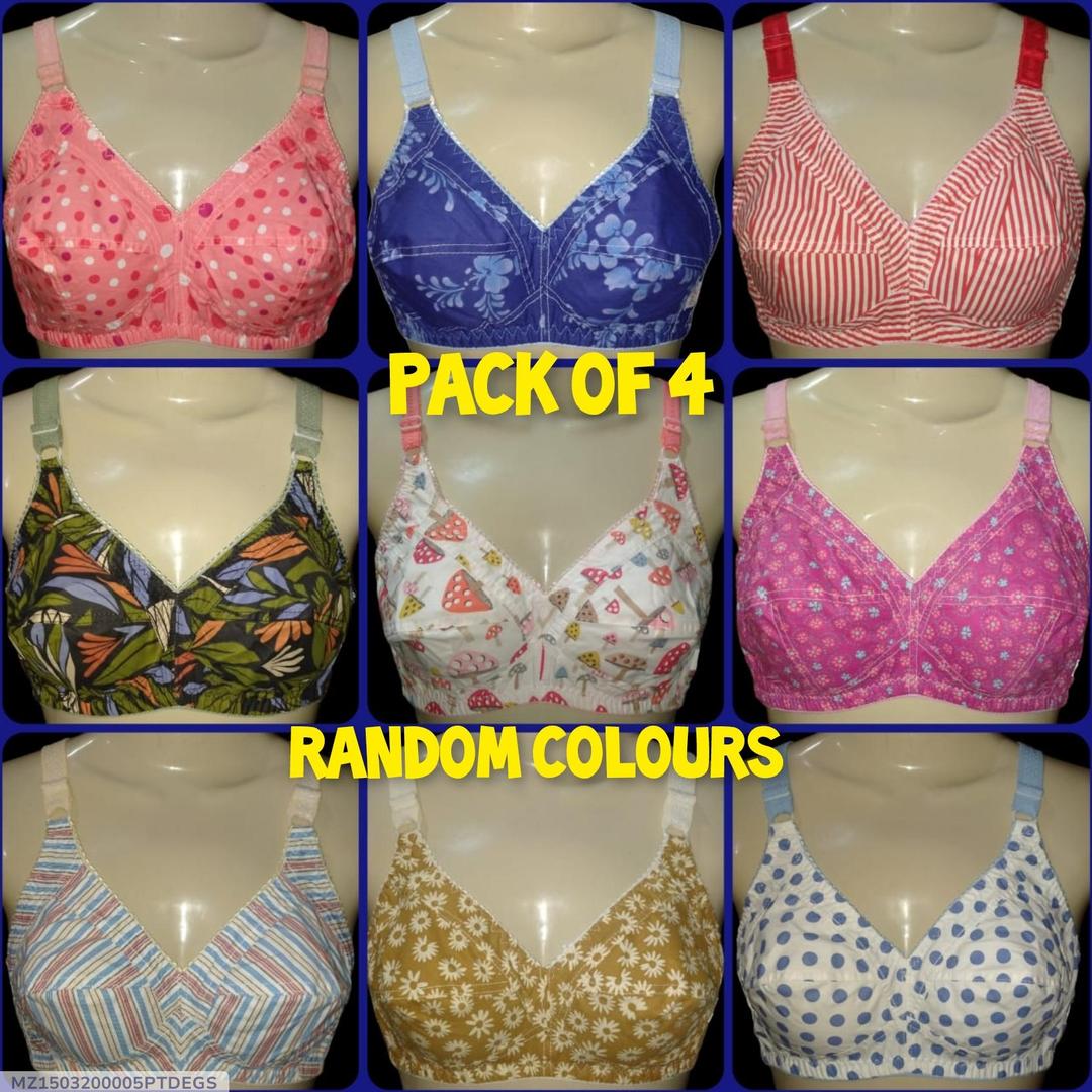 Pack of 4 Cotton Printed Bras Random Colors Adjustable