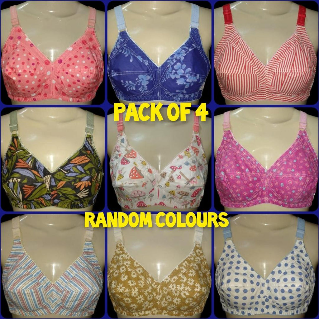 Pack of 4 Cotton Printed Bras Random Colors Adjustable