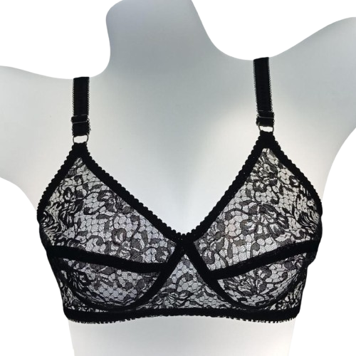 Black Lace Bra for Women, Adjustable Straps, Breathable Net Fabric, Sizes 32-42