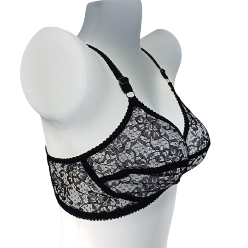 Black Lace Bra for Women, Adjustable Straps, Breathable Net Fabric, Sizes 32-42