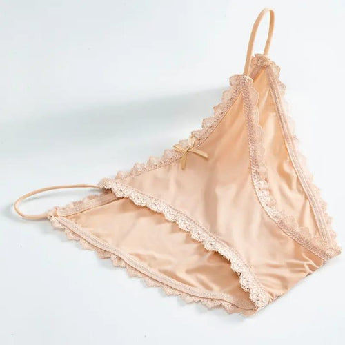 Beige Silk Lace G-String Women's Underwear
