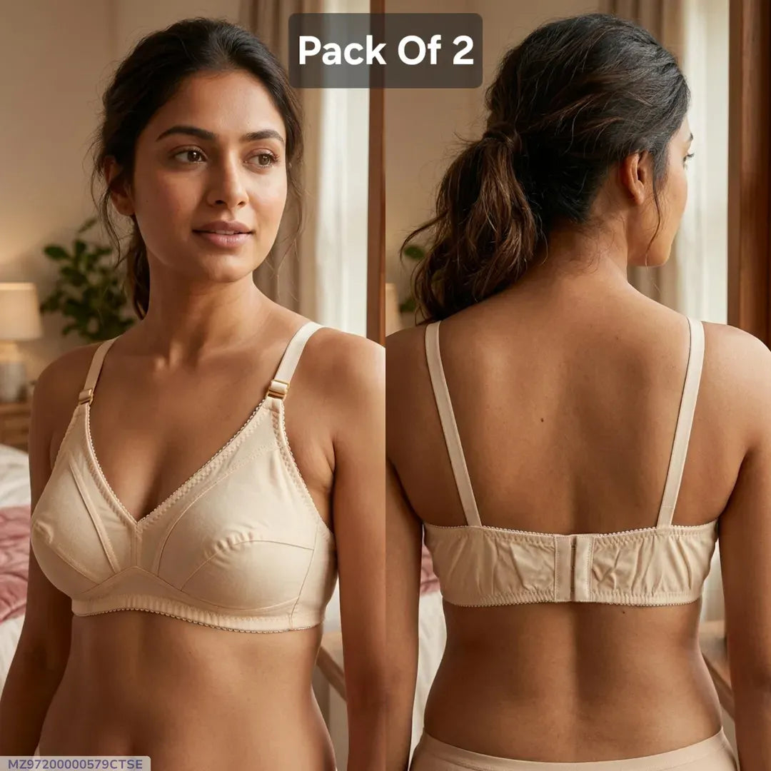 Cotton Plain Non-Padded Bra Pack of 2